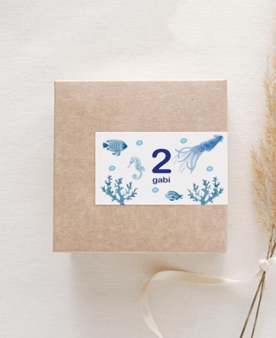 Horizontal rectangular stickers for birthday sea