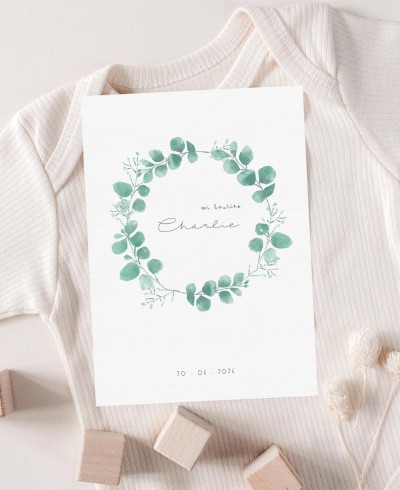 Invitation baptême personnalisée couronne d’eucalyptus