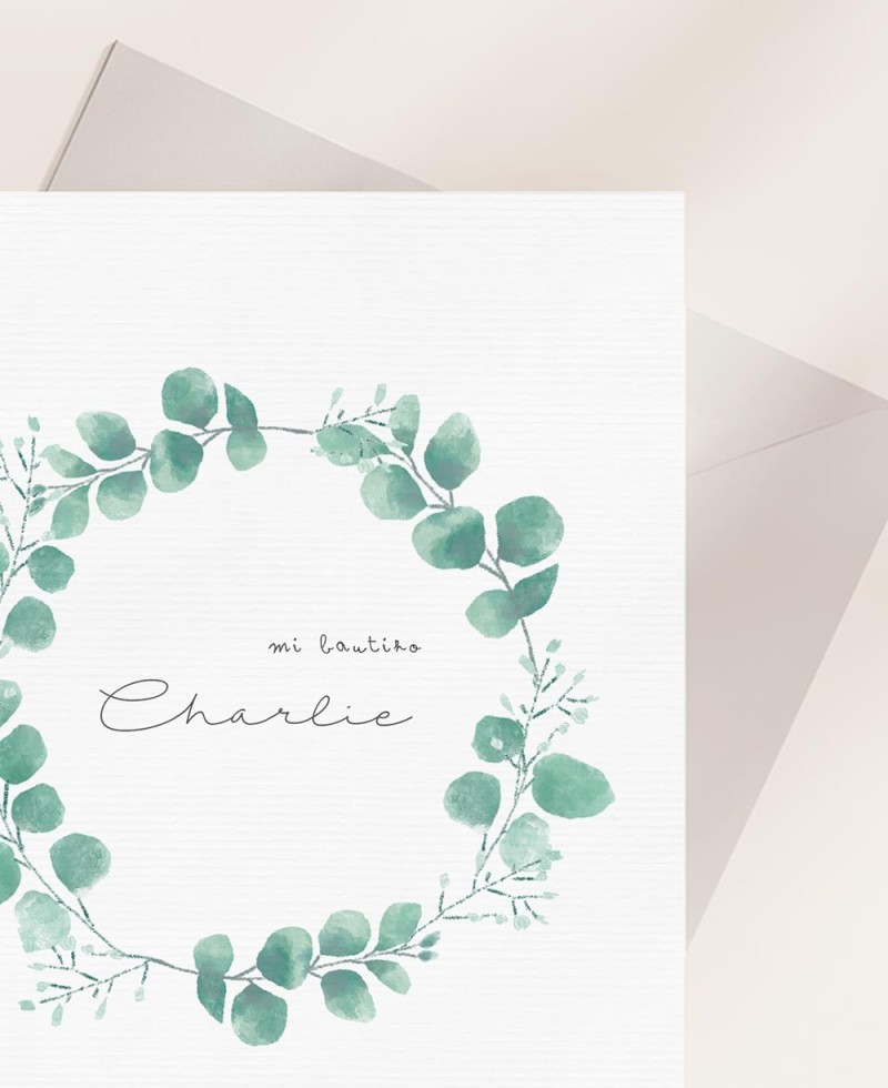 Zoom carte d’invitation baptême eucalyptus nature Zoom carte d’invitation baptême eucalyptus nature