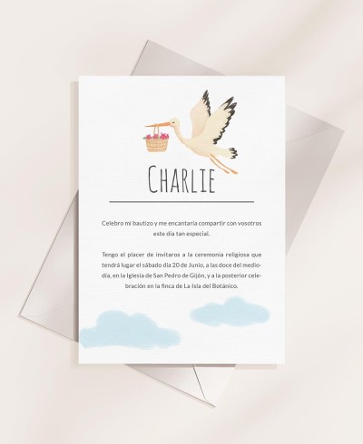 Invitaciones para bautizos colección animales cigüeña bebé