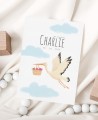 Personalized baptism invitation stork clouds