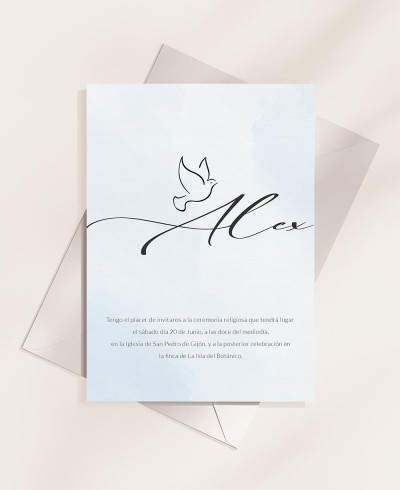 Invitations pour les baptêmes collection classique bleu aquarelle