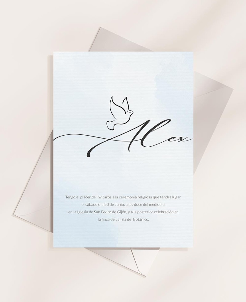 Invitations pour les baptêmes collection classique bleu aquarelle Invitations pour les baptêmes collection classique bleu aquarelle
