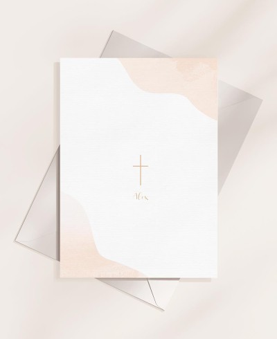Invitations pour les baptêmes collection classique croix aquarelle traditionnelle