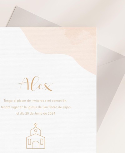 Zoom tarjetón invitación de bautizo acuarela cálida iglesia clásica