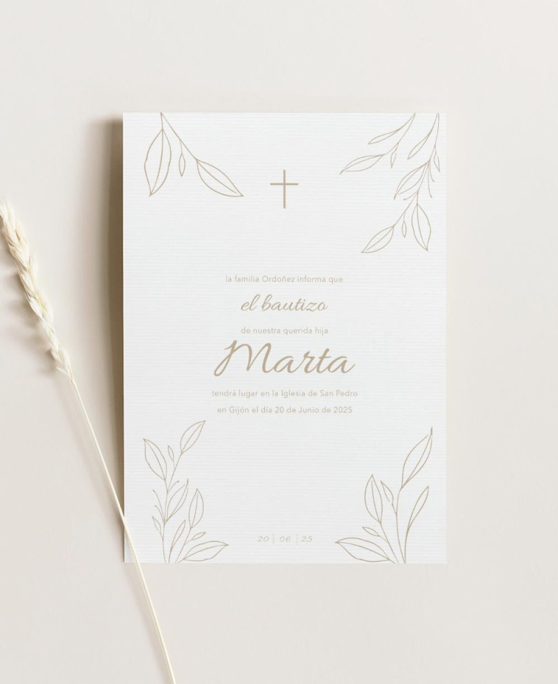 Invitation baptême personnalisée classique botanique Invitation baptême personnalisée classique botanique