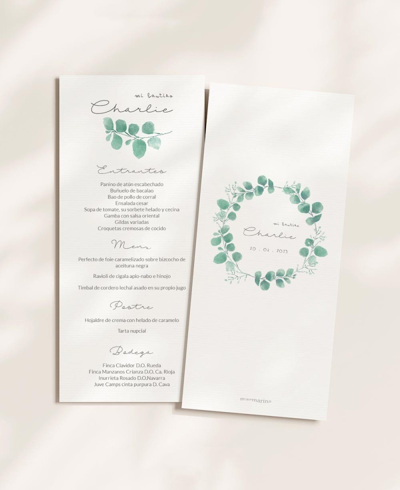 Menu pour les baptêmes botaniques à l’eucalyptus