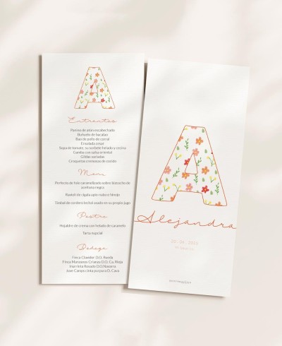 Menu pour les baptêmes initiaux fleurs