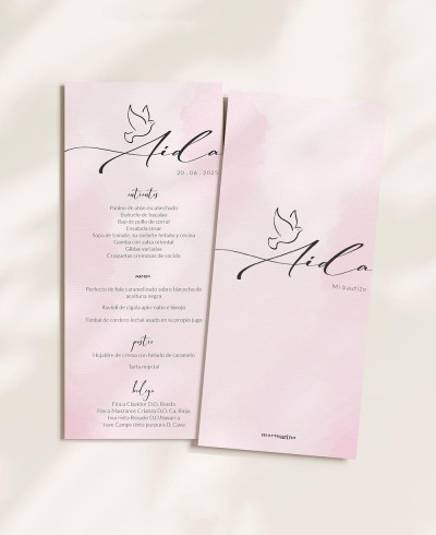 Menu de batismo em aquarela rosa
