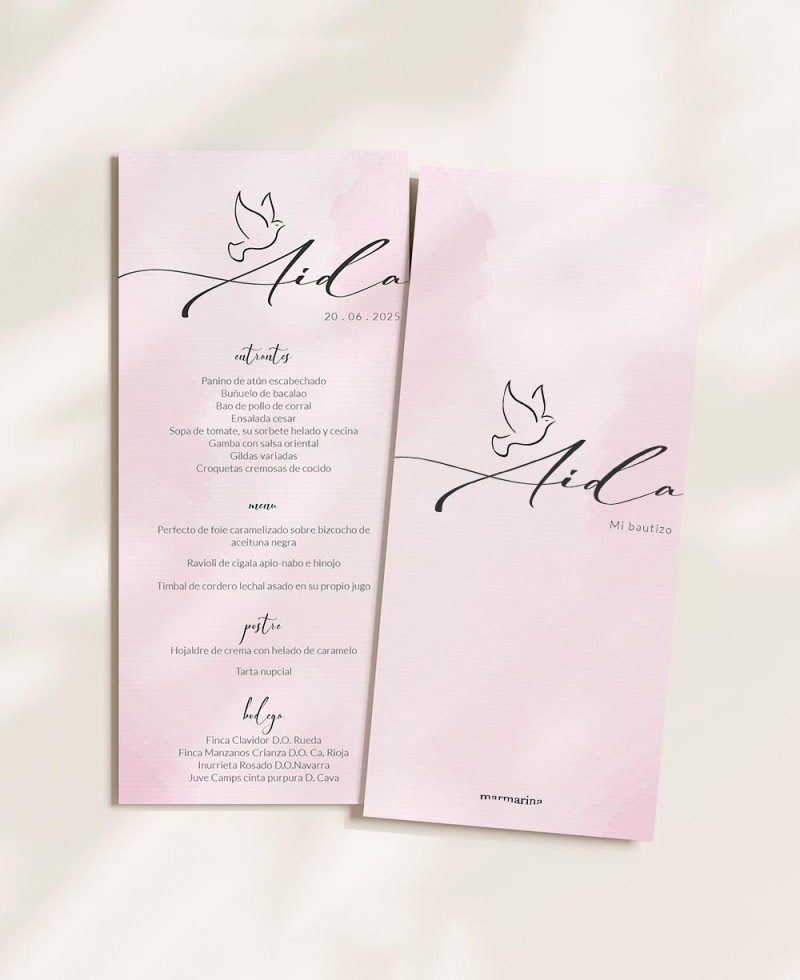 Menu de baptême à l’aquarelle rose Menu de baptême à l’aquarelle rose