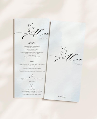 Menu de batismo em aquarela azul