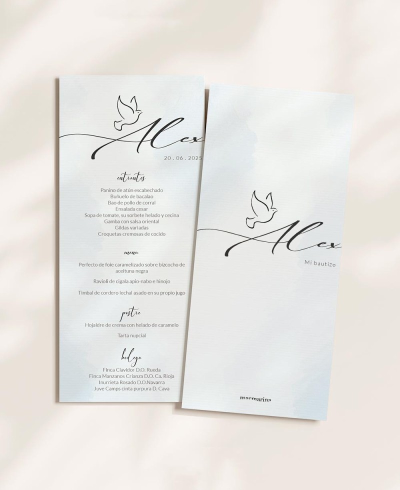 Menu baptême aquarelle bleue Menu baptême aquarelle bleue