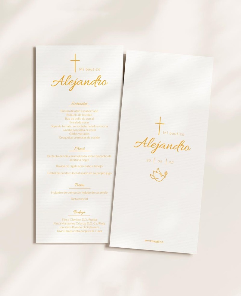 Menu for baptisms classic dove Menu for baptisms classic dove