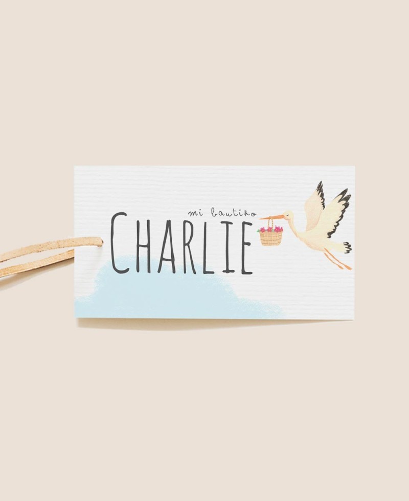 Decorative label for stork christening gifts Decorative label for stork christening gifts