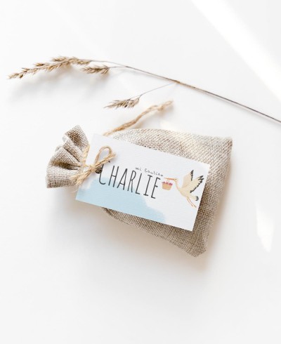 Etiquette rectangulaire pour baptêmes cigogne