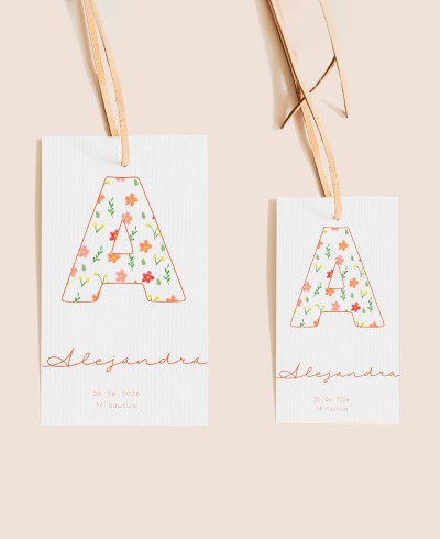 Sizes rectangular labels baptism initials flowers