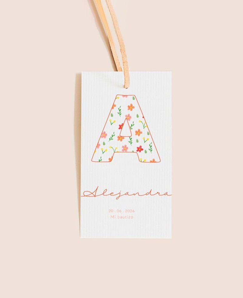 Etiqueta decorativa para regalos de bautizo iniciales flor Etiqueta decorativa para regalos de bautizo iniciales flor