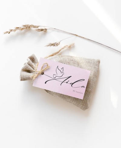 Etiqueta rectangular para bautizos acuarelas rosas