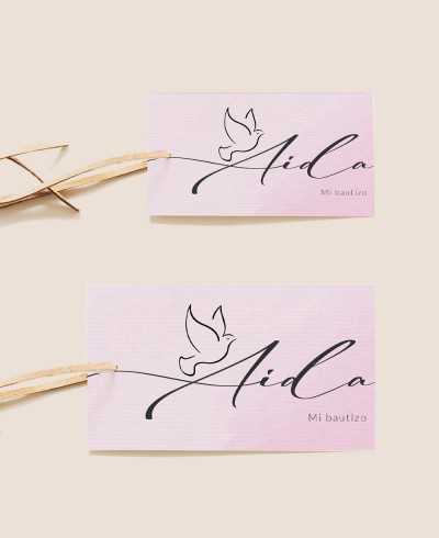 Tailles rectangulaires étiquettes de baptême fille rose