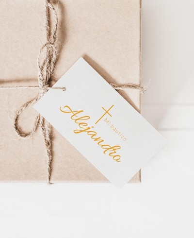Étiquettes rectangulaires pour les détails du baptême traditionnel en croix