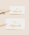 Tailles étiquettes rectangulaires baptême croix classique