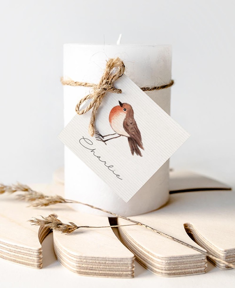 Etiquetas para regalos de bautizo botánica campo