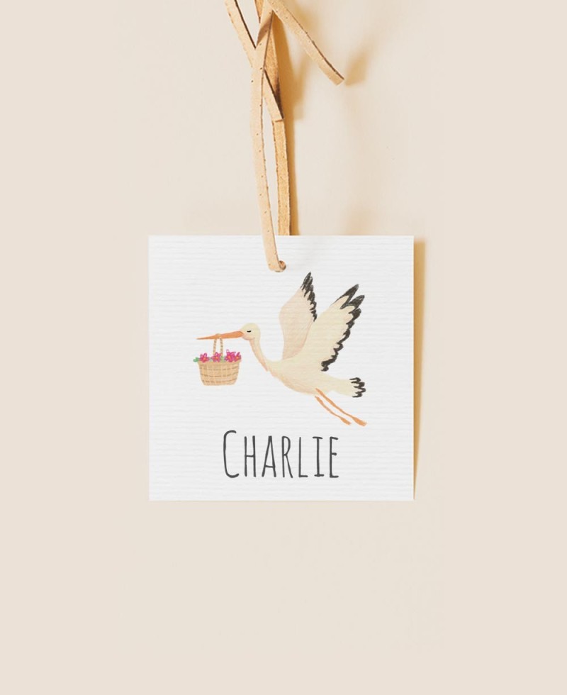 Label for baptism details stork