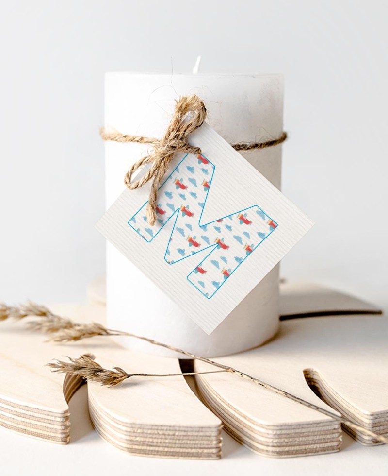 Etiquetas para regalos de bautizo iniciales cielo