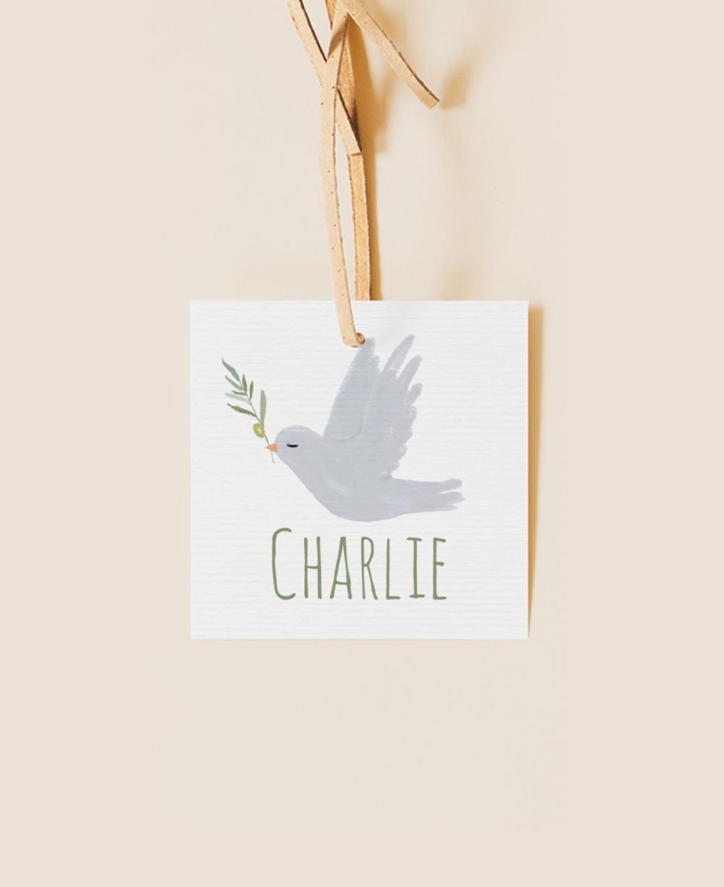 Label for botanical baptism details olive tree