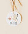 Round label for animal baptism details stork