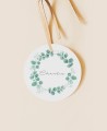 Round label for botanical baptism details eucalyptus