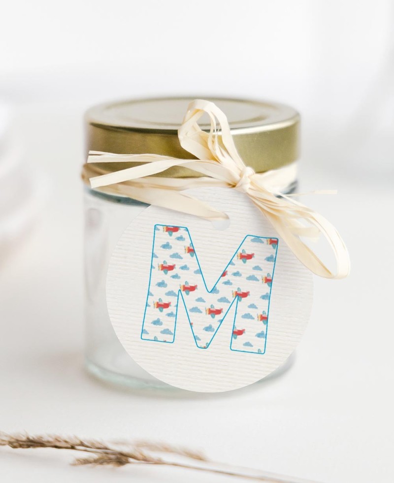 Circle labels for christening gifts initial clouds