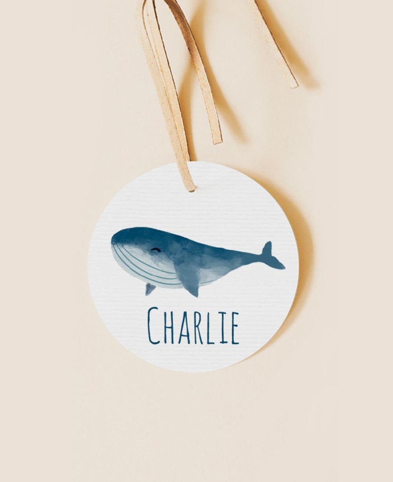 Ocean watercolor baptism detail label