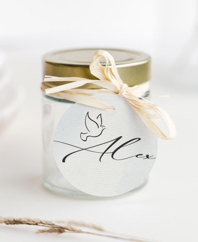 Étiquettes circulaires pour les cadeaux de baptême à l’aquarelle des enfants