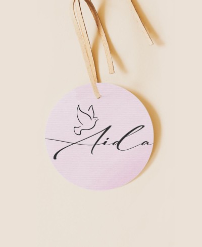 Etiquette ronde pour détails baptême rose aquarelle