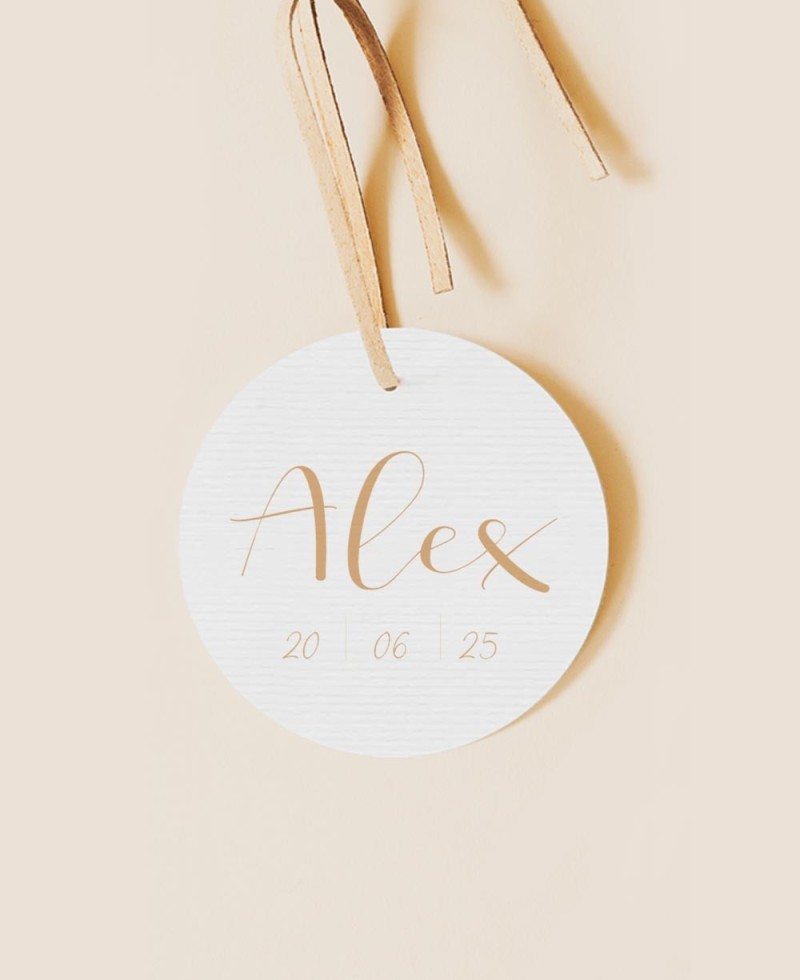 Round label for classic watercolor christening details