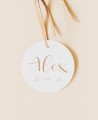 Round label for classic watercolor christening details
