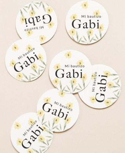 Circular labels for forest baptism gifts
