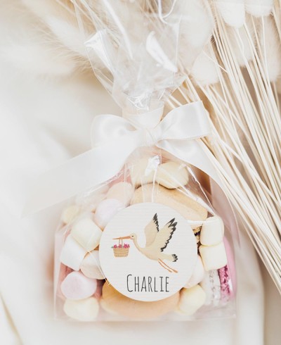 Round stickers for animal baptisms stork