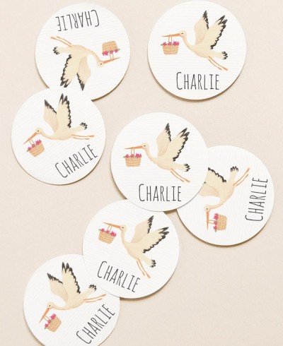 Circular labels for baptism gifts animals stork