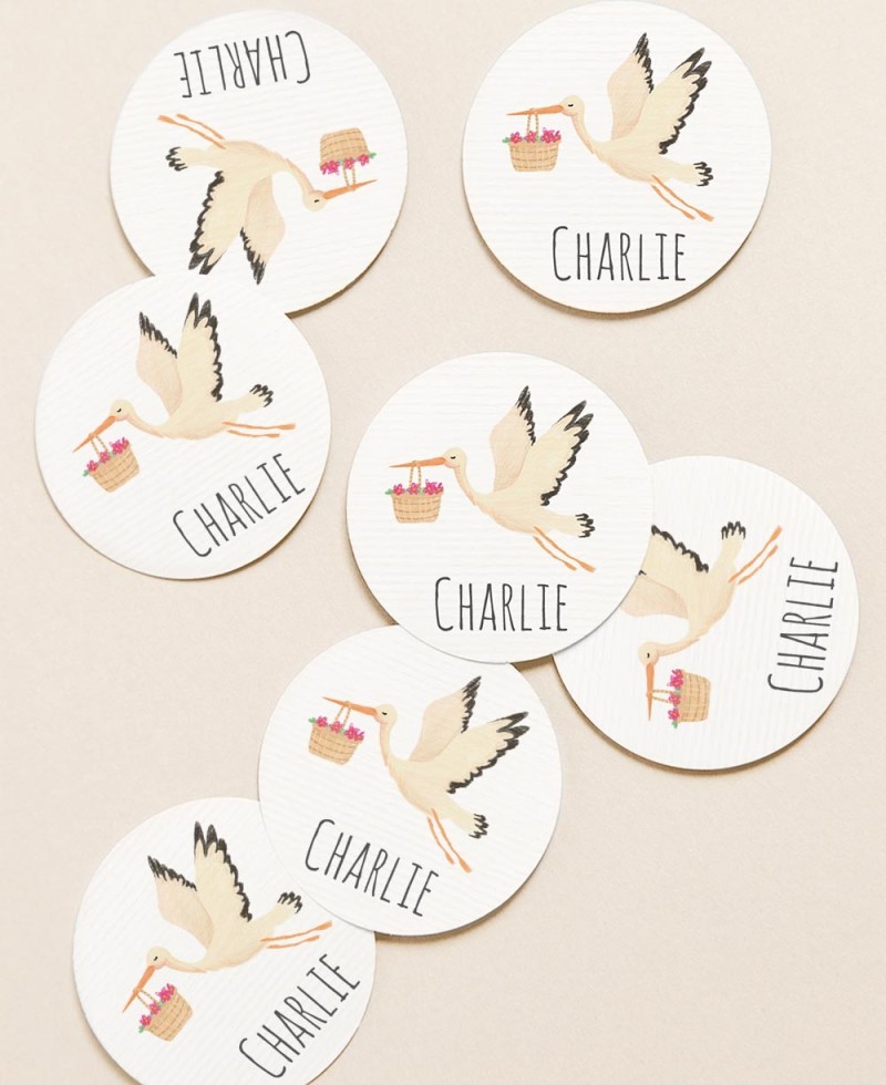 Circular labels for baptism gifts animals stork Circular labels for baptism gifts animals stork