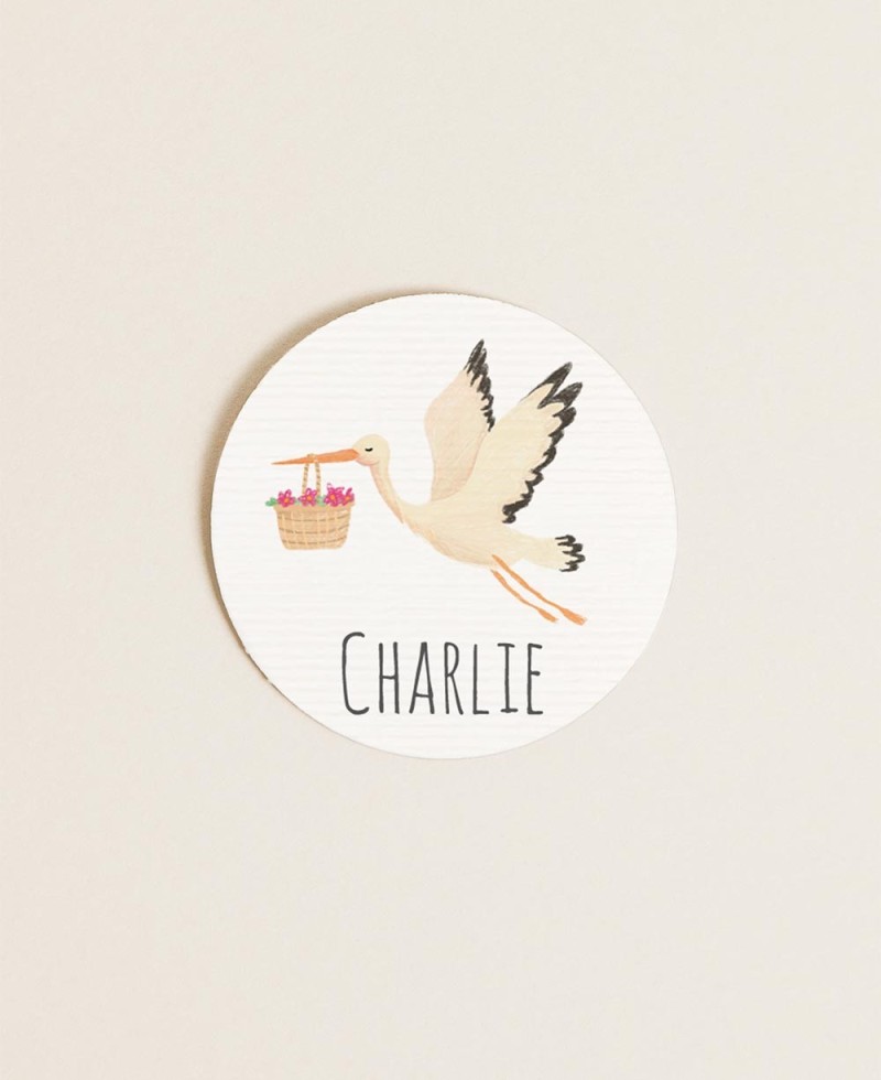 Round labels for stork baptism details Round labels for stork baptism details