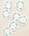 Étiquettes circulaires pour les cadeaux de baptêmes botaniques à l’eucalyptus