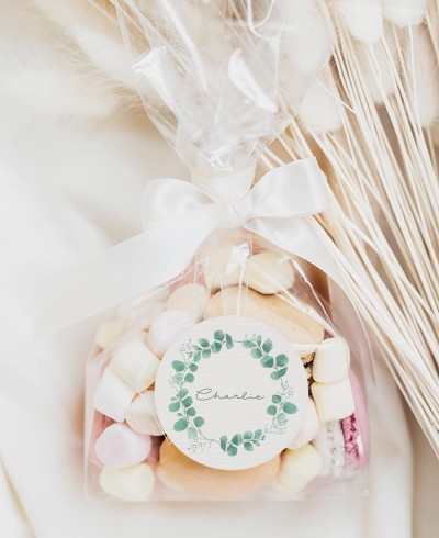 Adhésifs ronds pour baptêmes d’eucalyptus