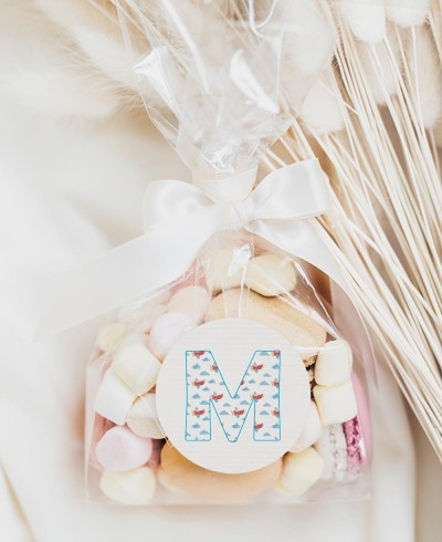 Round stickers for baptisms airplanes clouds