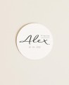 Round labels for typographic baptism details