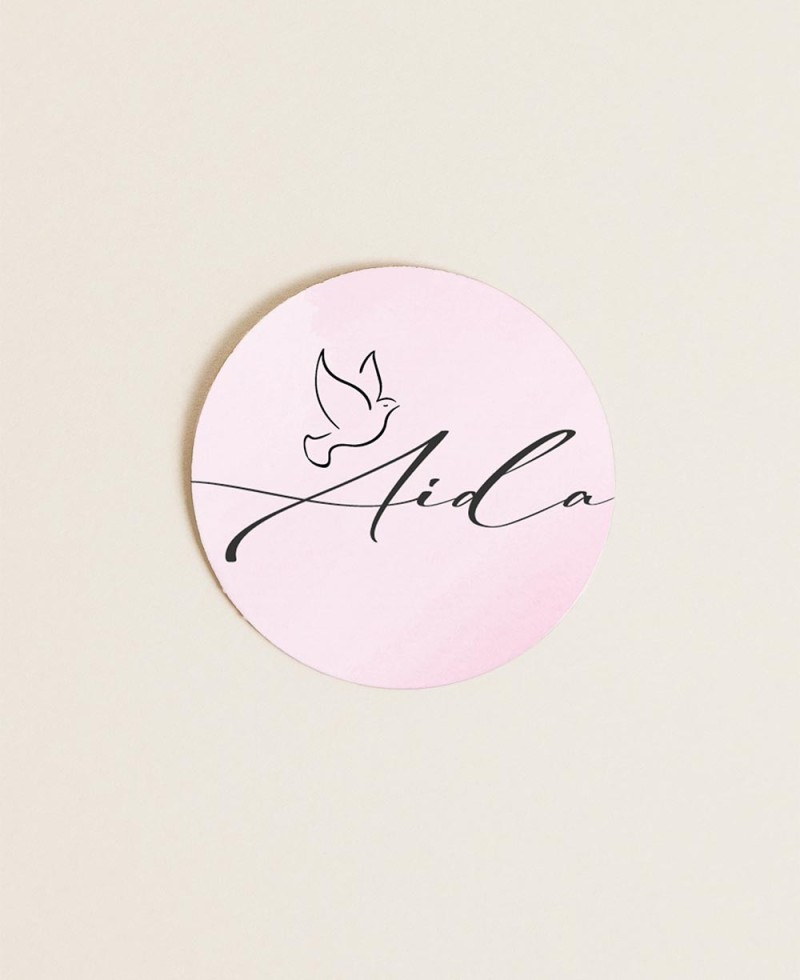 Round labels for baptism details watercolor girl Round labels for baptism details watercolor girl