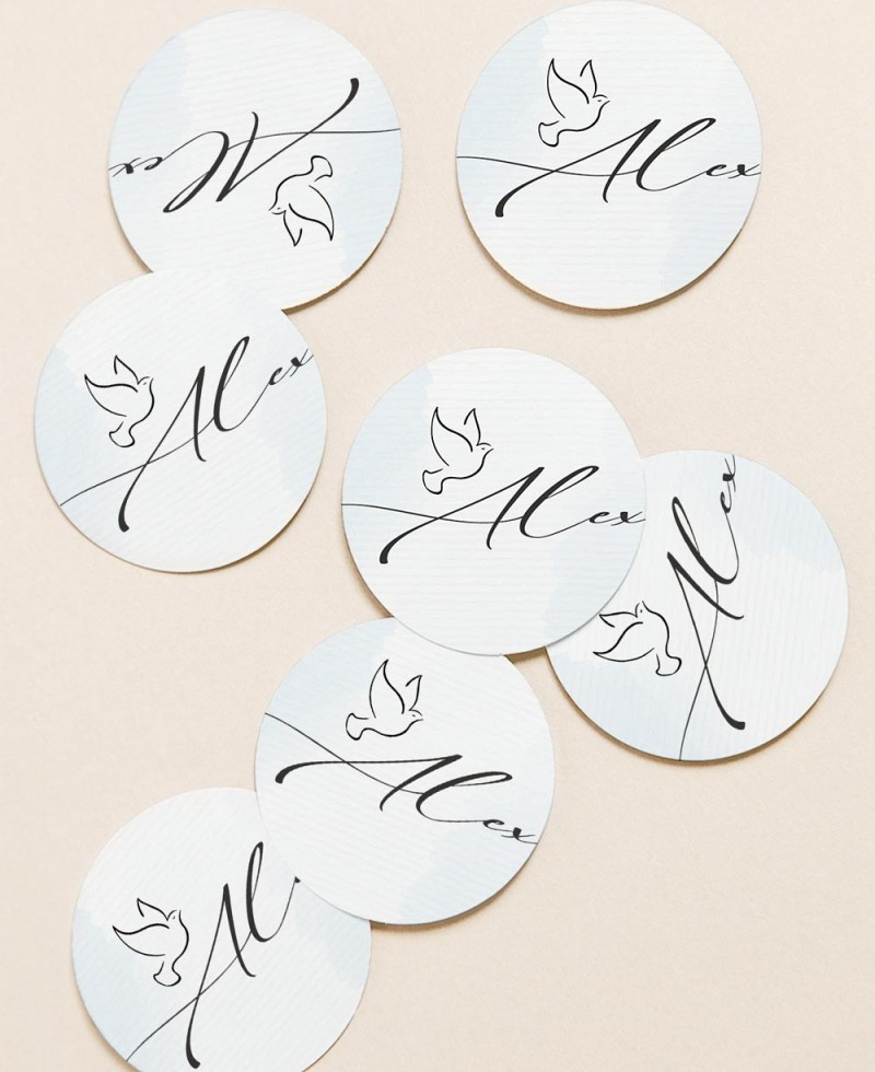 Étiquettes circulaires pour cadeaux de baptême à l’aquarelle bleue Étiquettes circulaires pour cadeaux de baptême à l’aquarelle bleue