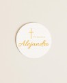 Round labels for baptism details classic cross