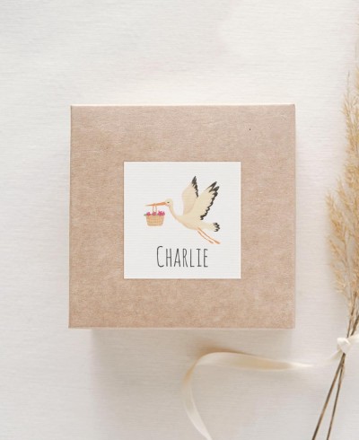 Aufkleber für Taufgeschenke Storch